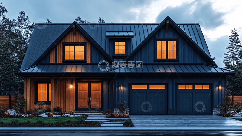 高清大图下载【趣麦麦图】新家庭住宅傍晚景色