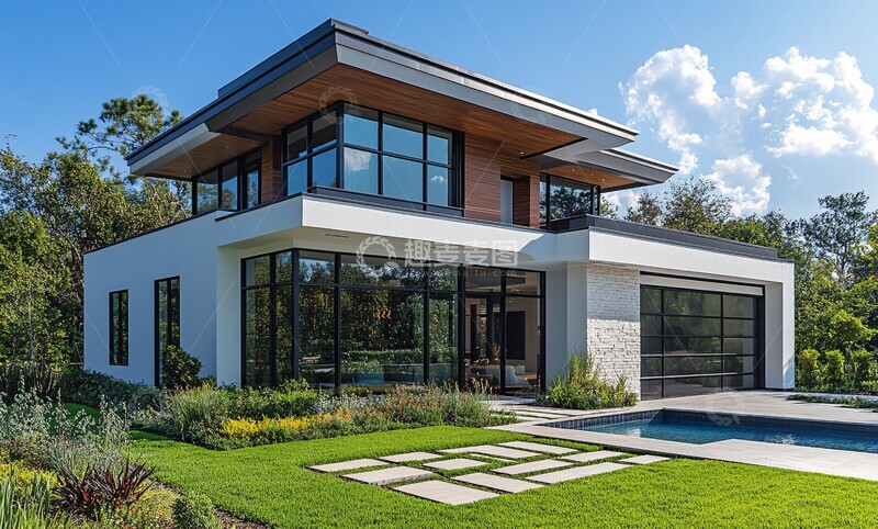 高清大图下载【趣麦麦图】白色外墙绿色草坪1