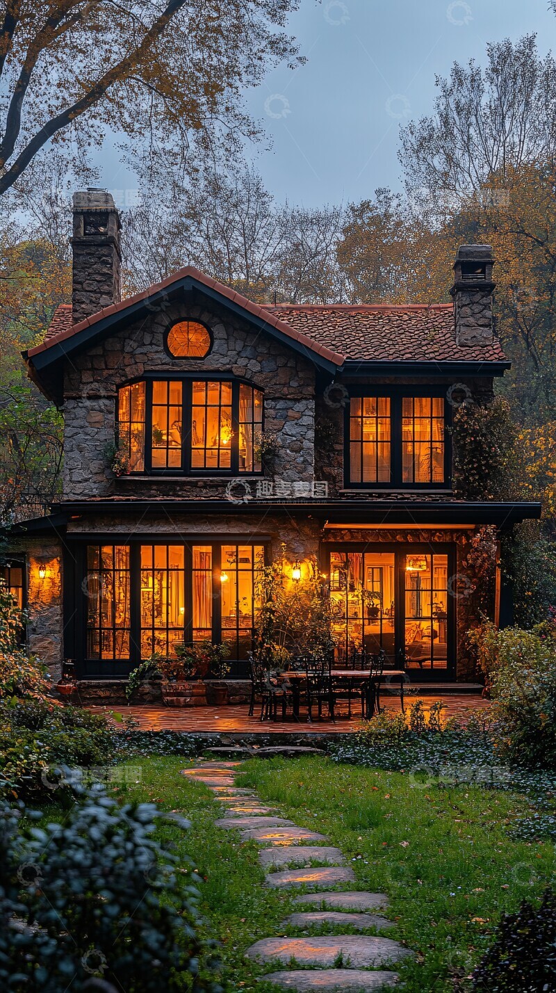 高清大图下载【趣麦麦图】傍晚的房屋户外房屋傍晚1