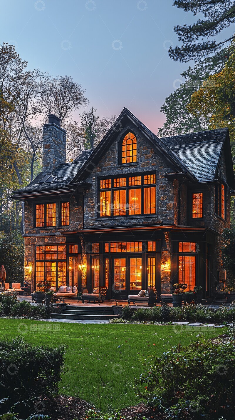 高清大图下载【趣麦麦图】傍晚的房屋户外房屋傍晚