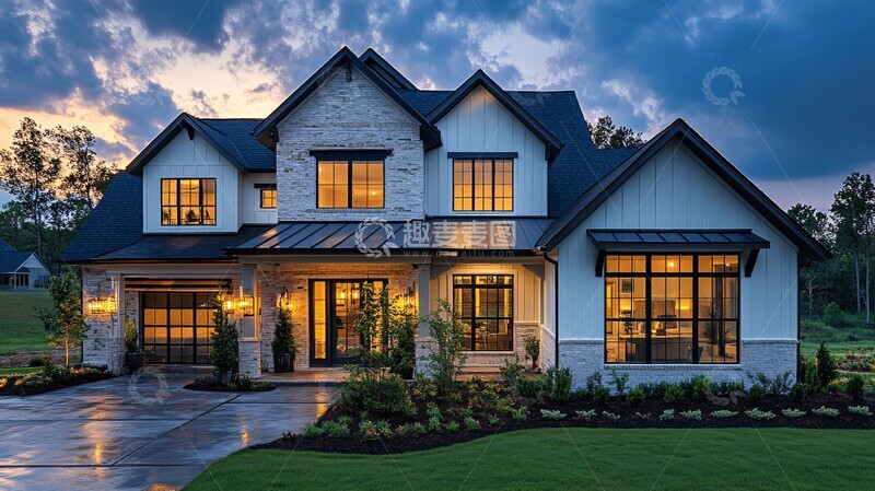 高清大图下载【趣麦麦图】现代住宅夜景1