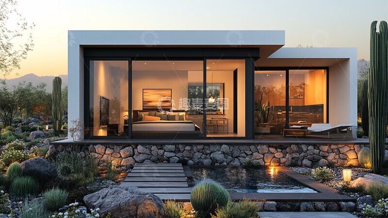 高清大图下载【趣麦麦图】-白色现代石屋景观2