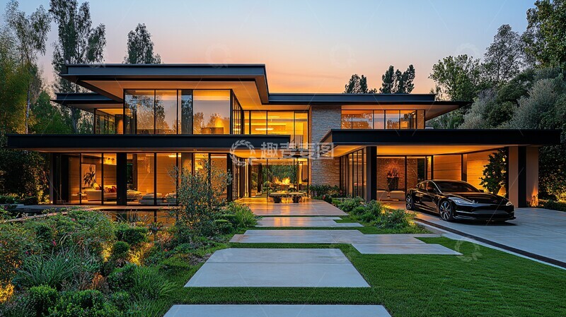 高清大图下载【趣麦麦图】豪华别墅玻璃窗