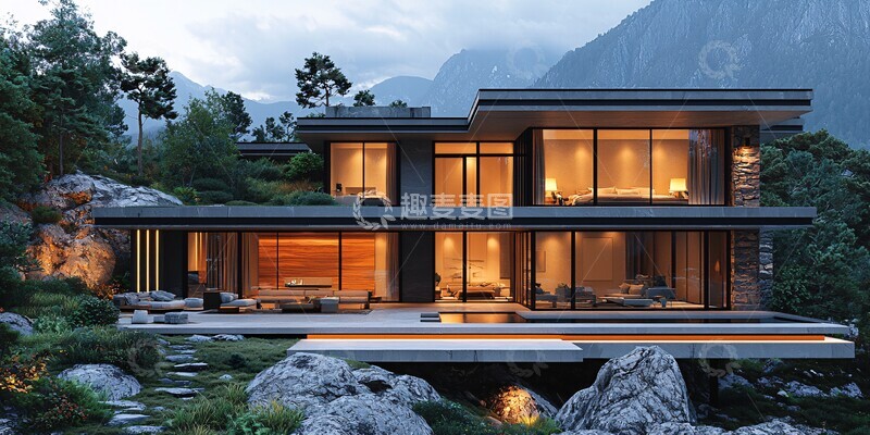 高清大图下载【趣麦麦图】现代简约山景别墅13