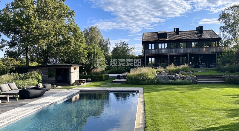 高清大图下载【趣麦麦图】大房子后院泳池1