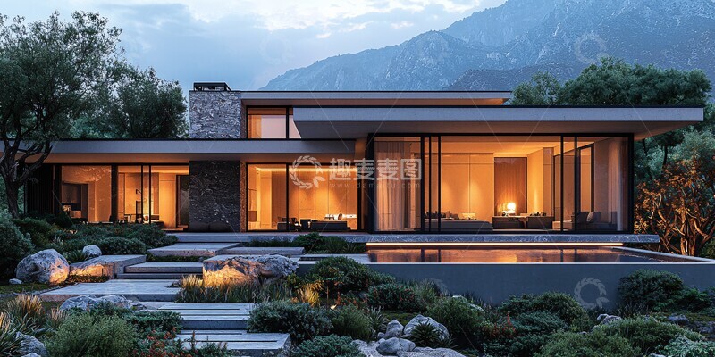 高清大图下载【趣麦麦图】现代简约山景别墅12