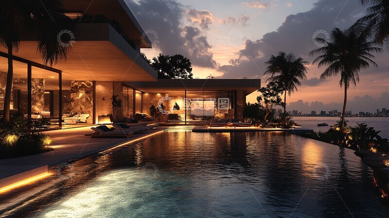 高清大图下载【趣麦麦图】悬挑屋顶湖畔别墅