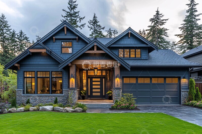 高清大图下载【趣麦麦图】蓝灰外墙石材装饰房1