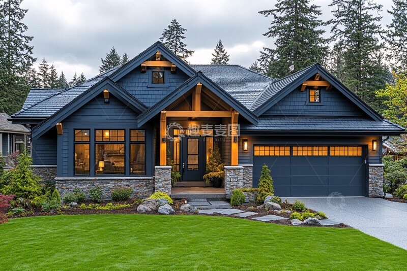 高清大图下载【趣麦麦图】蓝灰外墙石材装饰房2