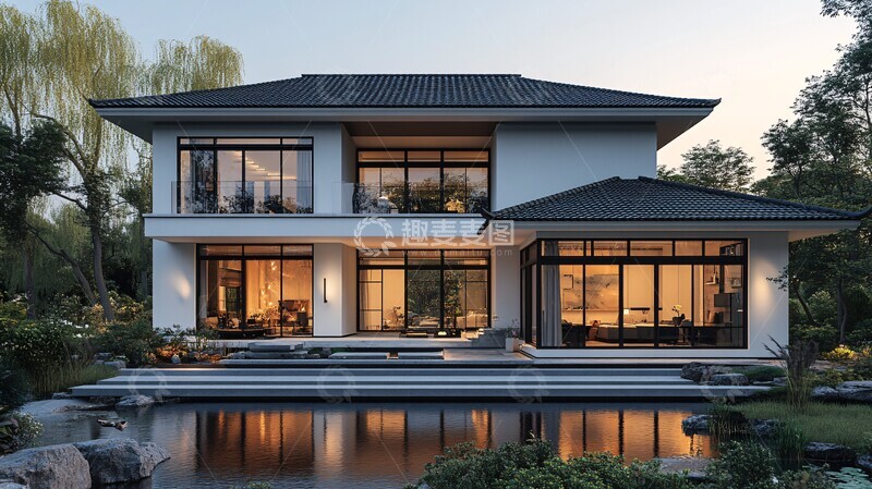 高清大图下载【趣麦麦图】黑白两层农舍1