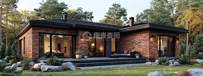 高清大图下载【趣麦麦图】森林背景现代砖房1