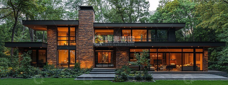 高清大图下载【趣麦麦图】森林背景现代砖房