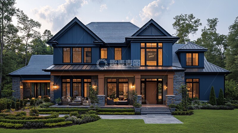 高清大图下载【趣麦麦图】蓝墙木窗别墅1