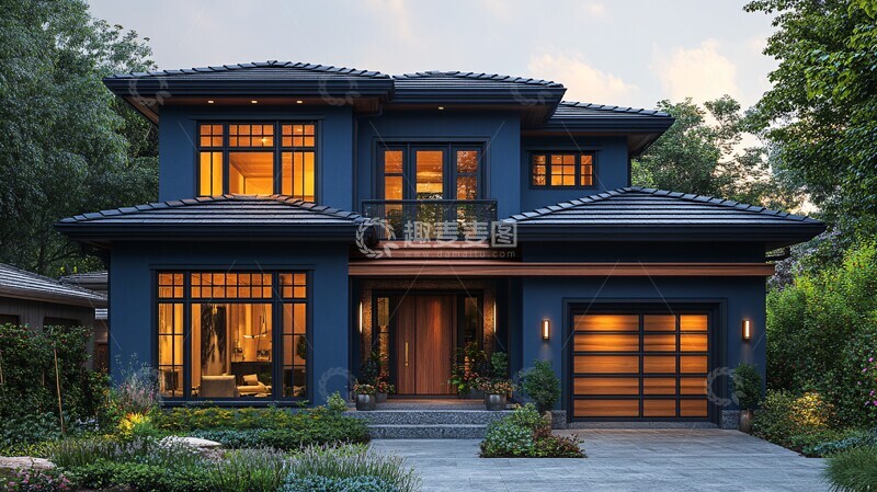 高清大图下载【趣麦麦图】蓝墙木窗别墅