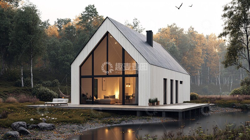 高清大图下载【趣麦麦图】白色木屋高顶设计1