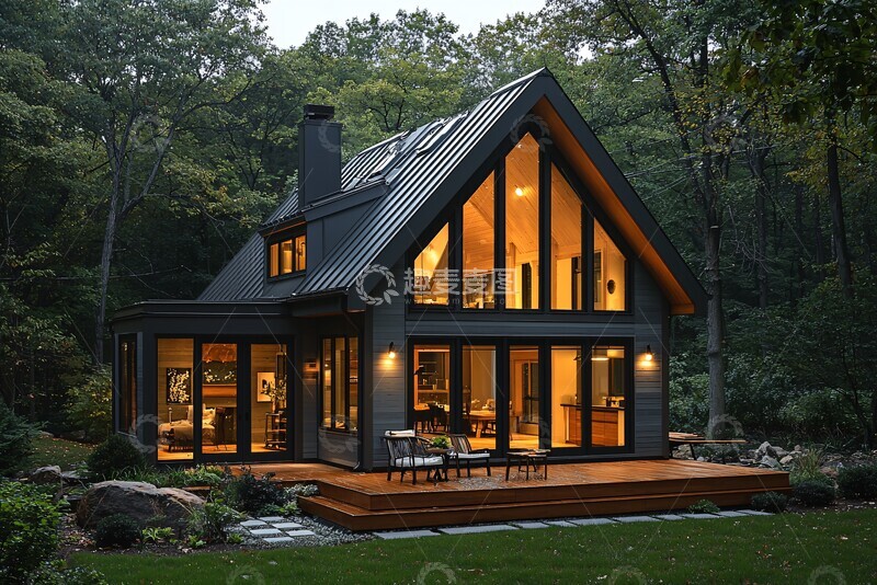 高清大图下载【趣麦麦图】灰白木屋玻璃窗