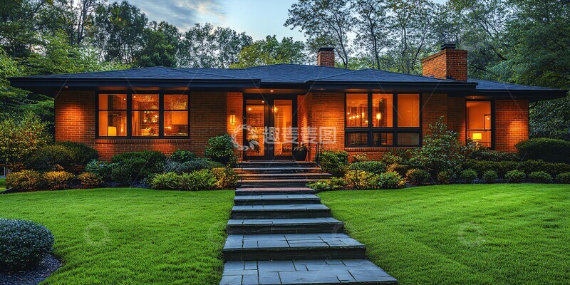 高清大图下载【趣麦麦图】砖房晚霞灯光3