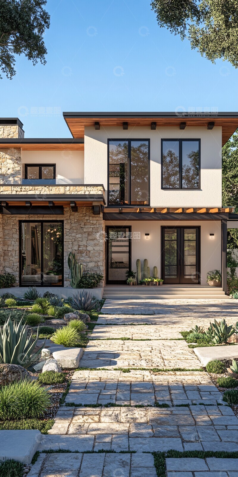 高清大图下载【趣麦麦图】石木结合现代外墙