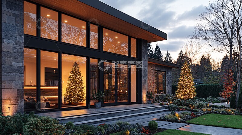 高清大图下载【趣麦麦图】黑色窗户圣诞装饰