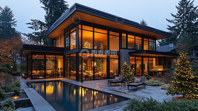 高清大图下载【趣麦麦图】黑色窗户圣诞装饰1