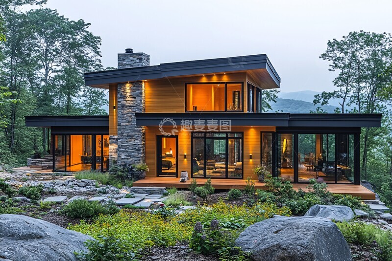 高清大图下载【趣麦麦图】山间金屋夜景
