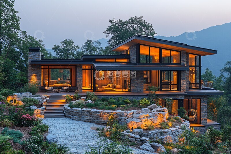 高清大图下载【趣麦麦图】-山间金屋夜景2