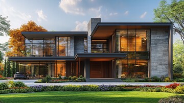 灰色石墙木框别墅