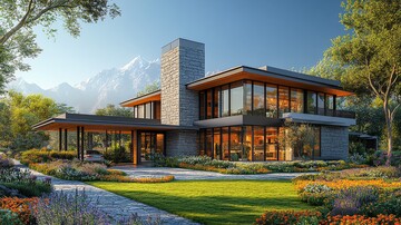 灰色石墙木框别墅1