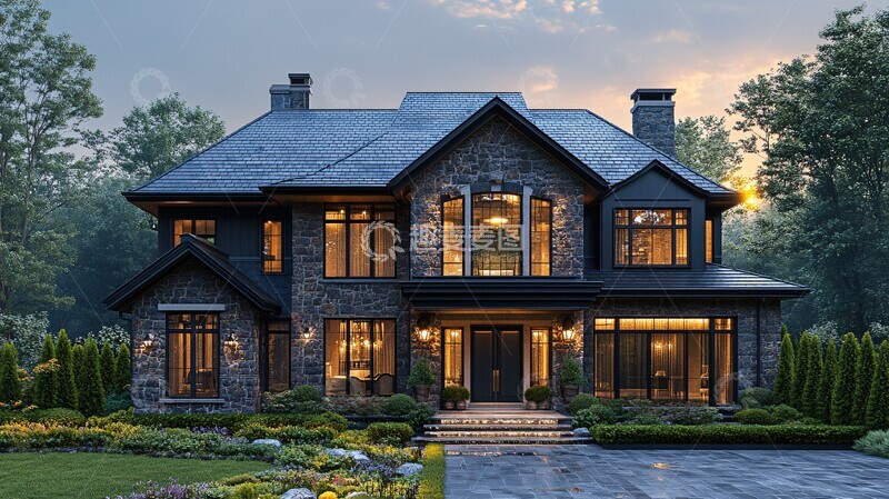 高清大图下载【趣麦麦图】板岩屋顶房屋景观