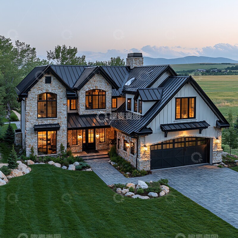 高清大图下载【趣麦麦图】黑色屋顶白色墙面1