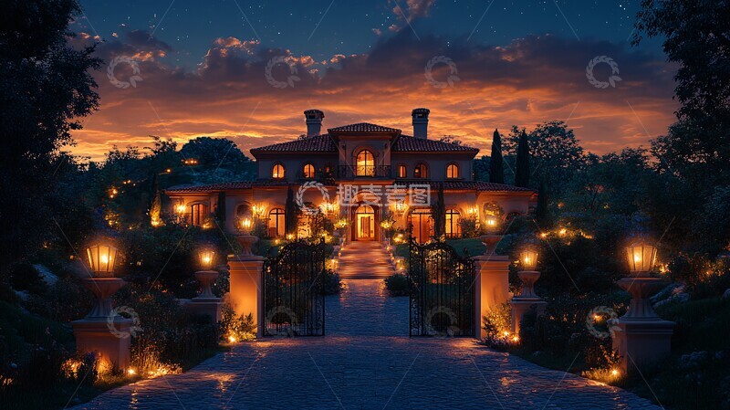 高清大图下载【趣麦麦图】山坡别墅夜色图2