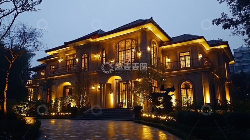 高清大图下载【趣麦麦图】欧式别墅庭院照明