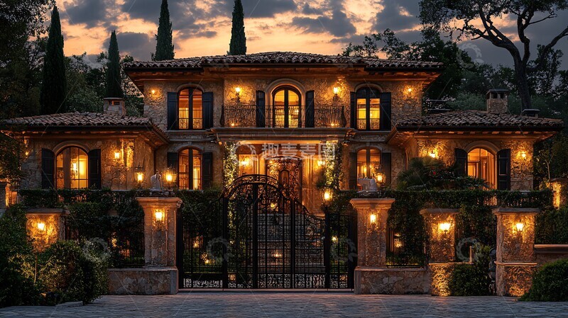 高清大图下载【趣麦麦图】山坡别墅夜色图1