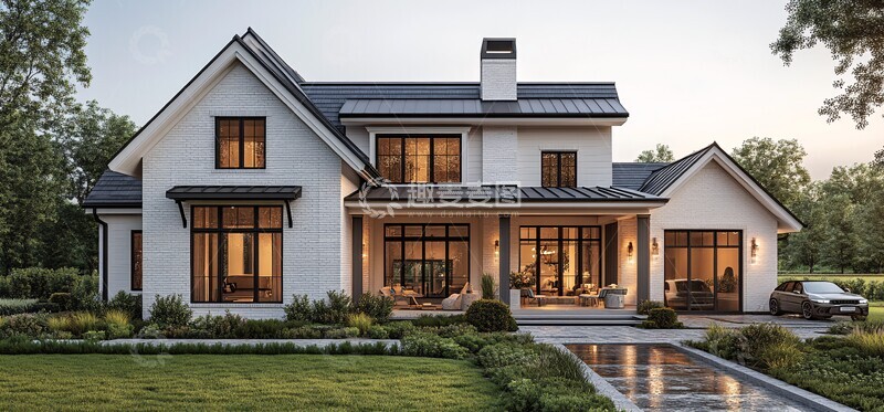 高清大图下载【趣麦麦图】现代农舍街景图1