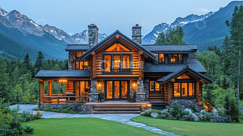 高清大图下载【趣麦麦图】山间木屋夜色1