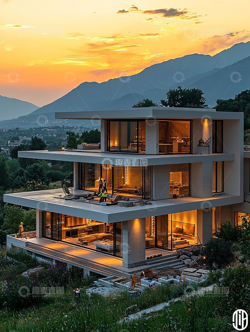 高清大图下载【趣麦麦图】两层现代主义建筑工地1