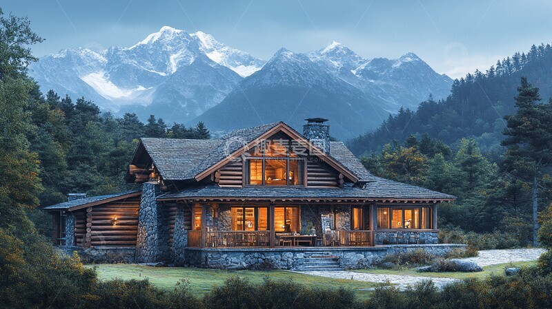 高清大图下载【趣麦麦图】山间木屋夜色2