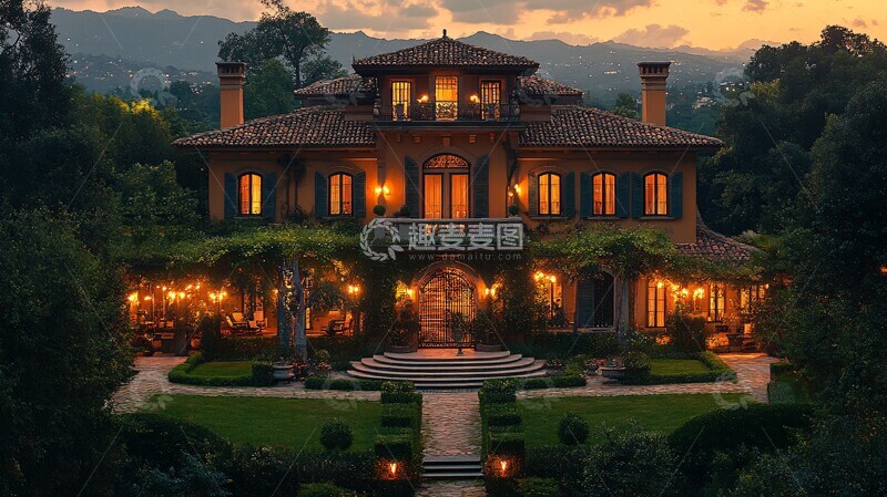 高清大图下载【趣麦麦图】山坡别墅夜色图