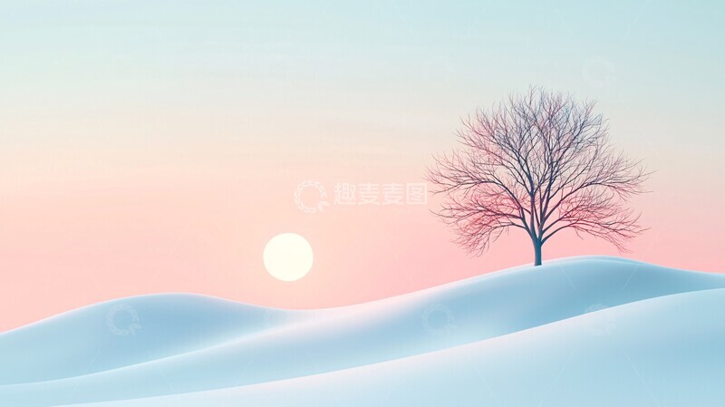 高清大图下载【趣麦麦图】雪坡树影天空蓝色粉色2