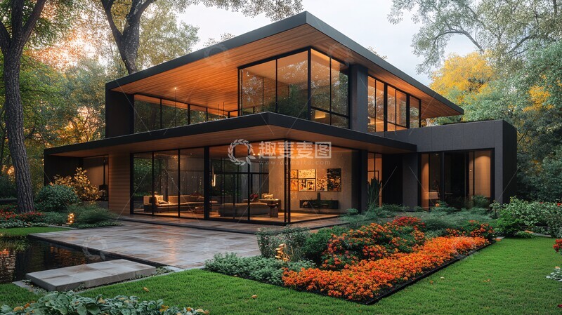 高清大图下载【趣麦麦图】现代玻璃房花园1