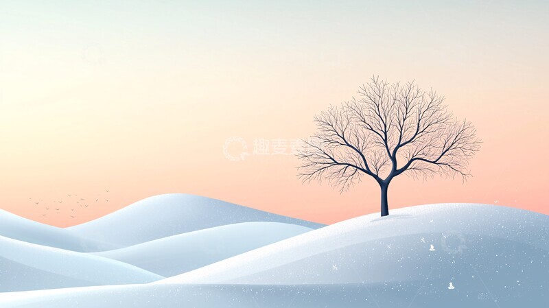 高清大图下载【趣麦麦图】雪坡树影天空蓝色粉色1