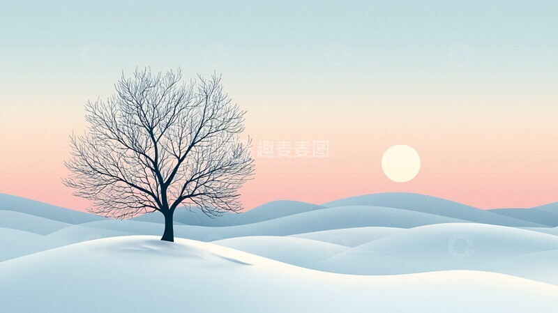 高清大图下载【趣麦麦图】雪坡树影天空蓝色粉色3
