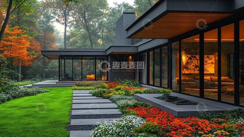 高清大图下载【趣麦麦图】现代玻璃房花园