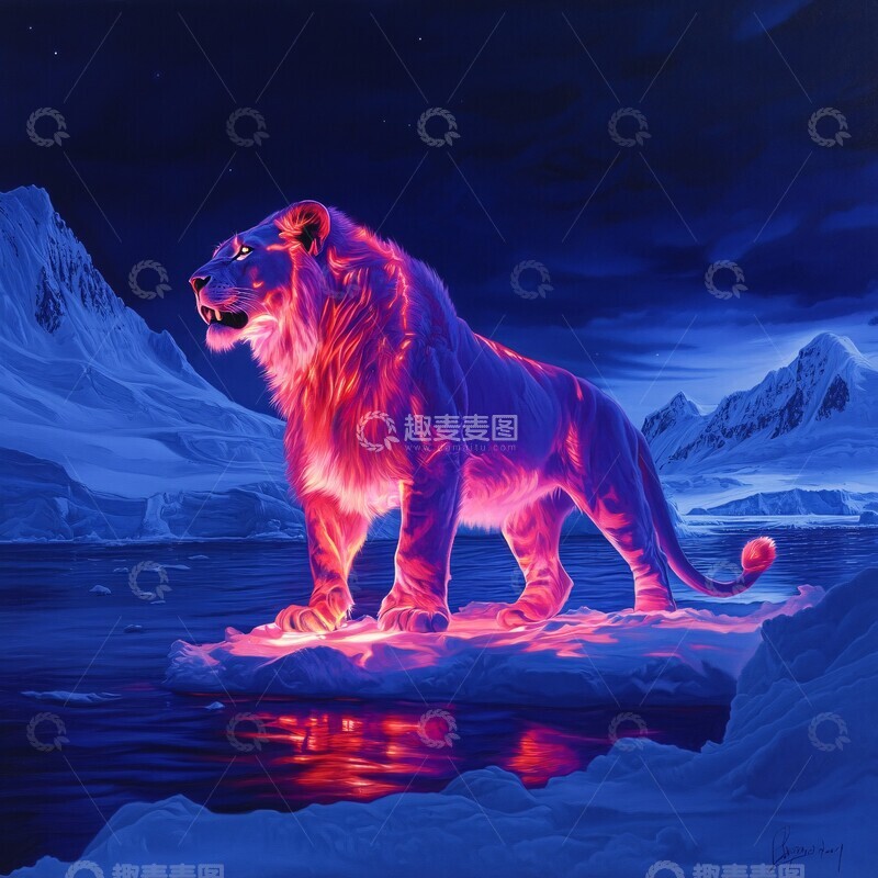 高清大图下载【趣麦麦图】霓虹狮子霓虹狮子色彩1