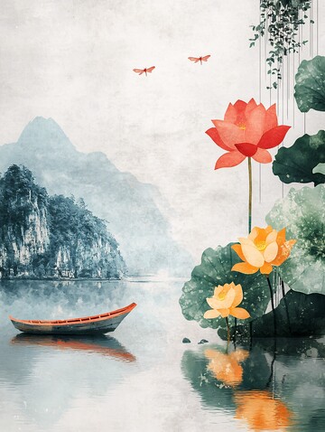 夏日荷塘龙船图3