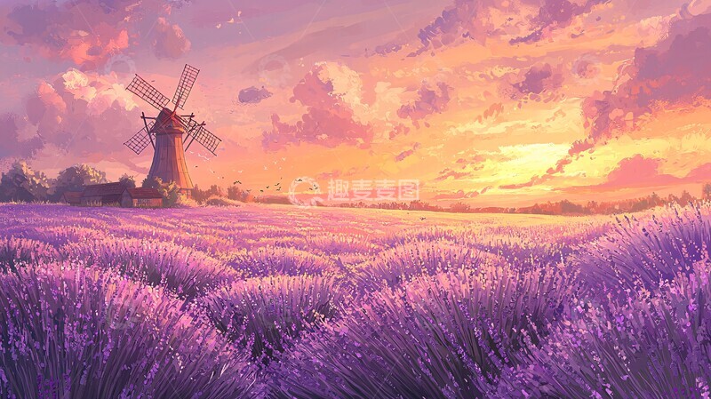 高清大图下载【趣麦麦图】薰衣草风车薰衣草风车天空