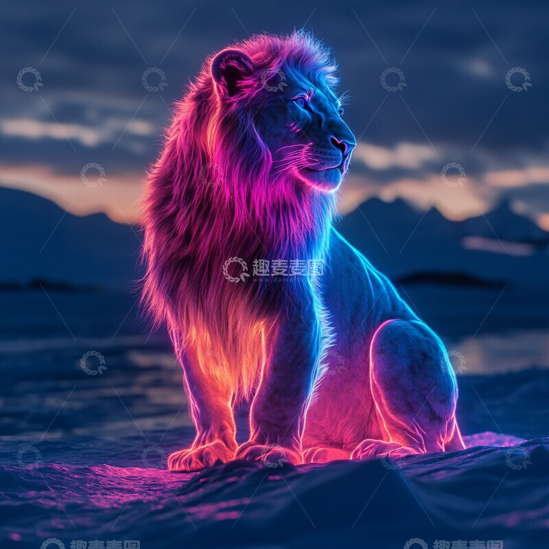 高清大图下载【趣麦麦图】霓虹狮子霓虹狮子色彩