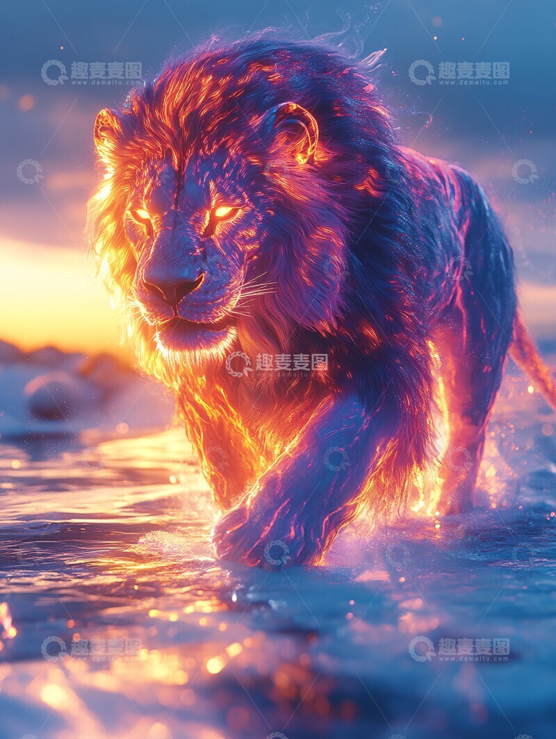 高清大图下载【趣麦麦图】霓虹狮子冰上行2