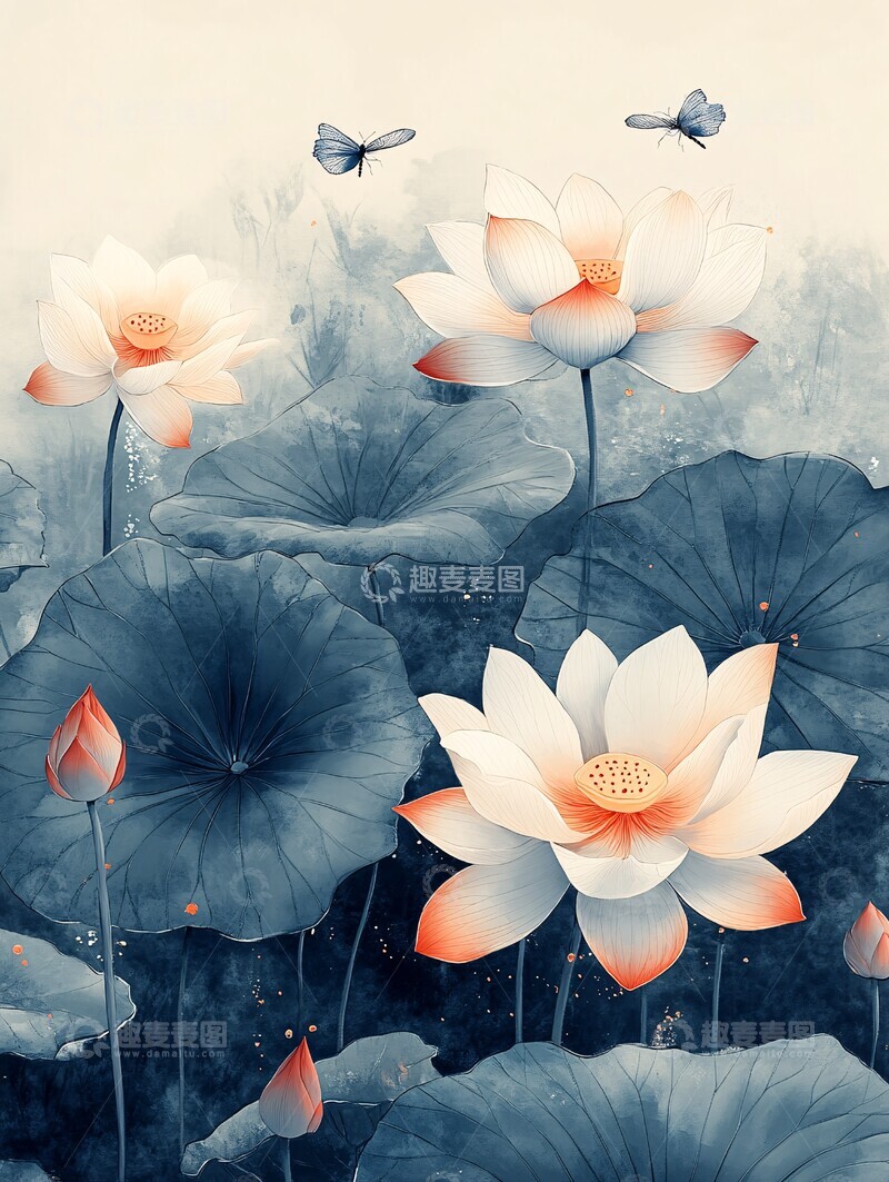 高清大图下载【趣麦麦图】夏日荷塘龙船图2