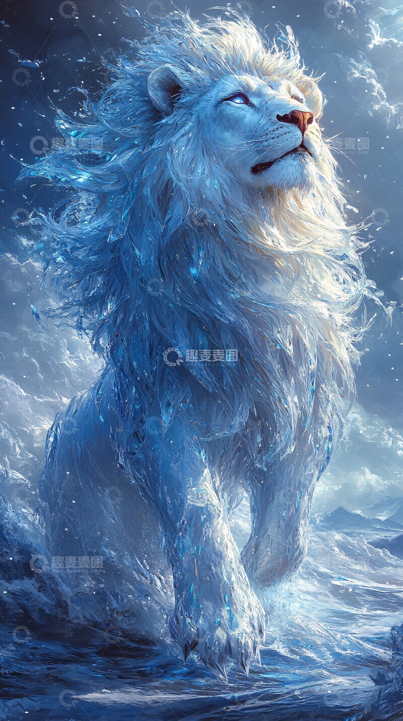 高清大图下载【趣麦麦图】水晶狮子漫步冰原